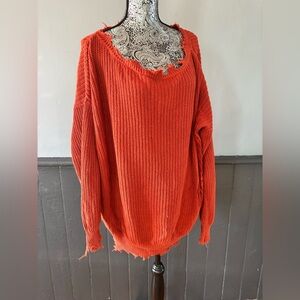 Forever 21 Distressed Orange Sweater